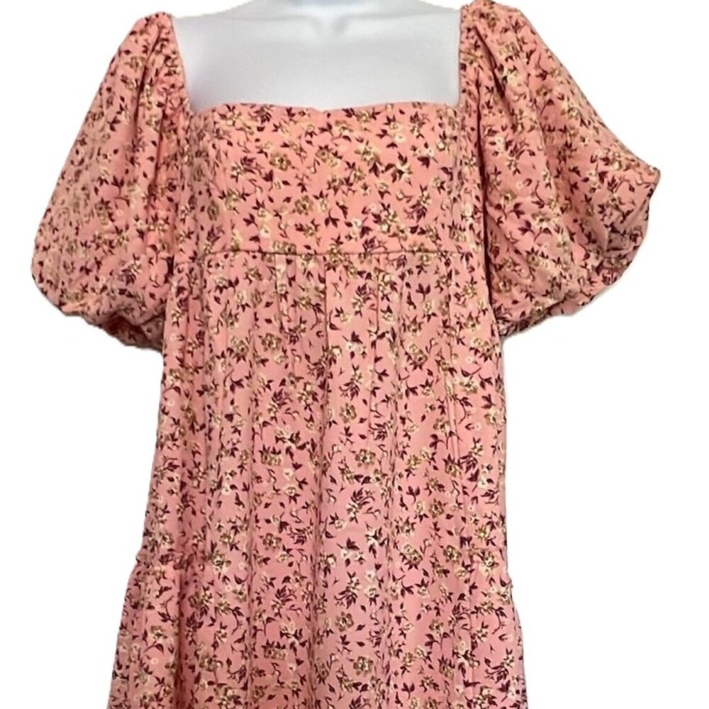 Dee Elly Pink Floral Dress Cottagecore Whimsical Milkmaid Babydoll Women's Med